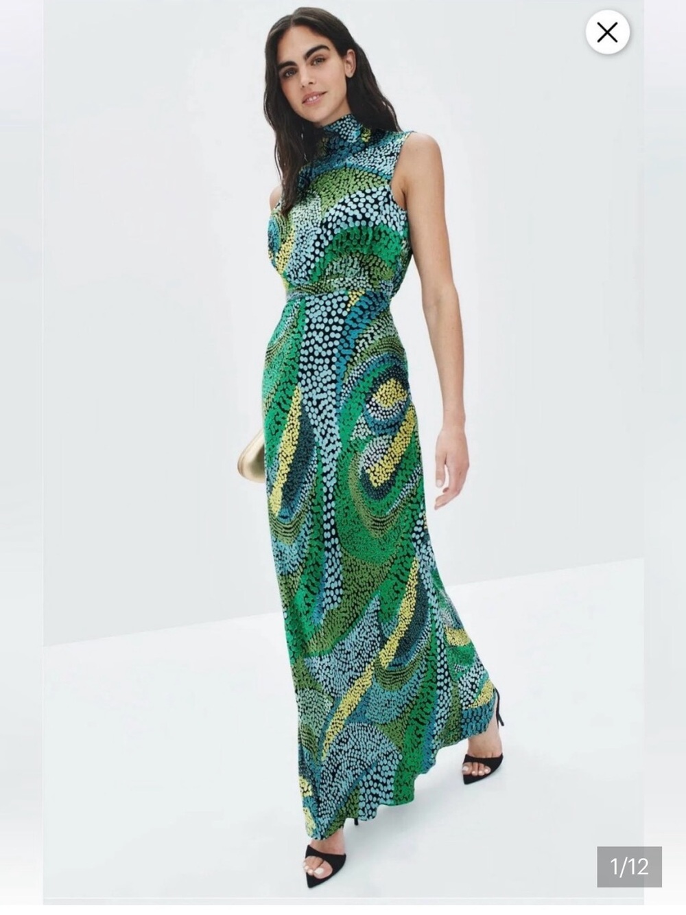 SALONI Green, Blue and Yellow Printed Maxi Dress